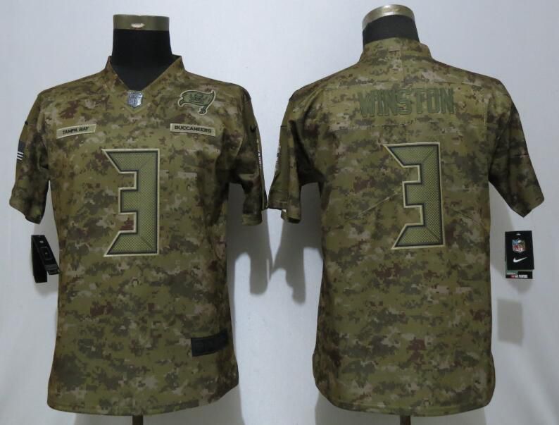 Women Tampa Bay Buccaneers #3 Winston Nike Camo Salute to Service Limited NFL Jerseys->women nfl jersey->Women Jersey